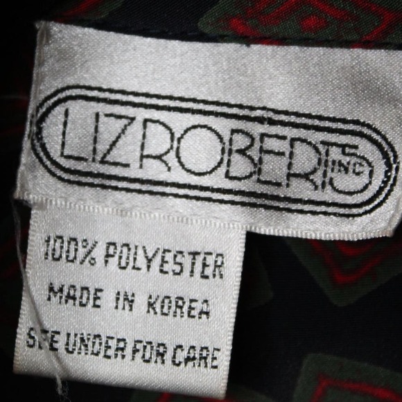 Vintage Liz Roberts midi dress 3/4 Sleeve Button Front Geometric 80s Red Navy - Picture 4 of 12